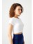 Beyaz Seamless Yumuşak Dokulu Spor T-Shirt Crop Top 5