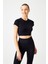 Siyah Seamless Yumuşak Dokulu Spor T-Shirt Crop Top 1