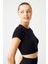 Siyah Seamless Yumuşak Dokulu Spor T-Shirt Crop Top 2