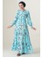 Kadın BDART Düğmeli Yaka ile Çiçekli Maxi Elbise Blue 7