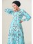 Kadın BDART Düğmeli Yaka ile Çiçekli Maxi Elbise Blue 10
