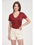 Kadın Regular Fit Tencel V Yaka Basic Tişört 2