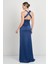 Kadın Derin V Yaka Beli Drapeli Maxi Boy Abiye Elbise 7084 K. Indigo 5