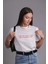 Baskılı Kadın Beyaz T-Shirt 100% Koton Yazılı Regular Fit Kısa Kolu Tişört Normal Kesim 1