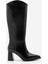 Kadın Sivri Burun Kalın Topuklu Fermuarsız Topuklu Çizme Tines Siyah 3