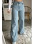 Wolf 90's Mavi Likralı Süper Yüksek Bel Kadın Palazzo Pantolon Pamuk Elastan Denim 1