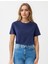 Lacivert Bisiklet Yaka Kısa Kollu Modal Örme Tişört 1