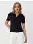 Siyah Dar Kesim Kısa Kollu Gömlek Yaka Triko Tişört 1