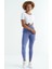 Eflatun Logo Baskı Detaylı Yüksek Bel Dalgıç Kumaş Slim Fit Kadın Tayt - 94627 13