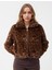 Kahverengi Leopar Desenli Cep Detaylı Peluş Mont 1