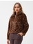 Kahverengi Leopar Desenli Cep Detaylı Peluş Mont 3