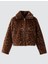 Kahverengi Leopar Desenli Cep Detaylı Peluş Mont 6