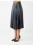 Siyah Deri Görünümlü Piliseli Normal Bel Midi Etek 4
