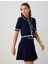Lacivert Normal Bel Düz Kesim Piliseli Triko Mini Etek 4