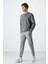 Tommy Life Gri Melanj Erkek Air Baskılı Fermuar Cepli Standart Kalıp Jogger Eşofman Alt-84587 8