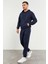 İndigo Kapüşonlu Kanguru Cep Lastik Paça Erkek Oversize Eşofman Takımı - 85117 9