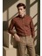 Erkek Kiremit Oxford Düğmeli Yaka Pamuk Likra Slim Fit Casual Cepsiz Gömlek 2