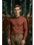 Erkek Kiremit Oxford Düğmeli Yaka Pamuk Likra Slim Fit Casual Cepsiz Gömlek 5