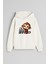 M Harfi Maymun Baskılı Ekru Kız Erkek Çocuk Kapüşonlu Sweatshirt 1
