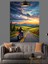 Yolda Motosikletçi Gün Batımı Dekoratif Kanvas - Mdf Ahşap Tablo 1