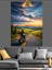 Yolda Motosikletçi Gün Batımı Dekoratif Kanvas - Mdf Ahşap Tablo 4