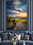 Yolda Motosikletçi Gün Batımı Dekoratif Kanvas - Mdf Ahşap Tablo 5