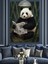 Gazete Okuyan Panda Dekoratif Kanvas - Mdf Ahşap Tablo 1