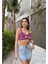Mor V Yaka Kadın Mini Crop Top 1