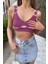 Mor V Yaka Kadın Mini Crop Top 3