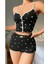 Kadın Siyah Kalpli Pijama Takımı, Kadın Şort Crop Takım, Mini Pijama 1
