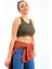 Haki Basic Sıfır Kol Dar Kalıp U Yaka Kadın Crop Top Atlet - 97160 6