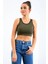 Haki Basic Sıfır Kol Dar Kalıp U Yaka Kadın Crop Top Atlet - 97160 8