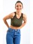 Haki Basic Sıfır Kol Dar Kalıp U Yaka Kadın Crop Top Atlet - 97160 10
