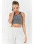 Gri Melanj Basic Sıfır Kol Dar Kalıp U Yaka Kadın Crop Top Atlet - 97162 10