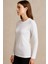Clemantıs Kadın Organik Pamuk Likralı Uzun Kollu Basic Tişört Düz Renk 3