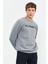 Gri Melanj Yazı Nakışlı O Yaka Rahat Form İçi Polarlı Erkek Sweatshirt - 88020 1
