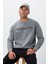 Gri Melanj Yazı Nakışlı O Yaka Rahat Form İçi Polarlı Erkek Sweatshirt - 88020 5