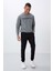 Gri Melanj Yazı Nakışlı O Yaka Rahat Form İçi Polarlı Erkek Sweatshirt - 88020 6
