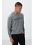 Gri Melanj Yazı Nakışlı O Yaka Rahat Form İçi Polarlı Erkek Sweatshirt - 88020 7
