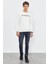 Ekru Yazı Nakışlı O Yaka Rahat Form İçi Polarlı Erkek Sweatshirt - 88020 4