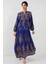 Kadın BDART Düğmeli V Yaka Desenli Maxi Elbise Blue 8