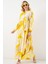 Kadın BDART Düğmeli V-Yaka Desenli Maxi Elbise Limon Sarısı 16