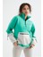 Deniz Yeşili Etek Ucu Büzgülü Yarım Fermuarlı Oversize Kadın Polar Sweatshirt - 97238 9