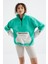 Deniz Yeşili Etek Ucu Büzgülü Yarım Fermuarlı Oversize Kadın Polar Sweatshirt - 97238 11