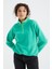 Deniz Yeşili Yarım Fermuar Etek Ucu Büzgülü Dik Yaka Oversize Kadın Polar Sweatshirt - 97234 11