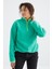 Deniz Yeşili Yarım Fermuar Etek Ucu Büzgülü Dik Yaka Oversize Kadın Polar Sweatshirt - 97234 13