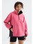 Şeker Pembe Yarım Fermuar Etek Ucu Büzgülü Dik Yaka Oversize Kadın Polar Sweatshirt - 97236 9