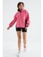 Şeker Pembe Yarım Fermuar Etek Ucu Büzgülü Dik Yaka Oversize Kadın Polar Sweatshirt - 97236 10
