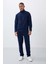 İndigo Dik Yaka Basic Fermuar Cepli Standart Kalıp Erkek Polar Eşofman Takımı - 85193 6