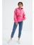 Şeker Pembe Etek Ucu Büzgülü Yarım Fermuarlı Oversize Kadın Polar Sweatshirt - 97238 12